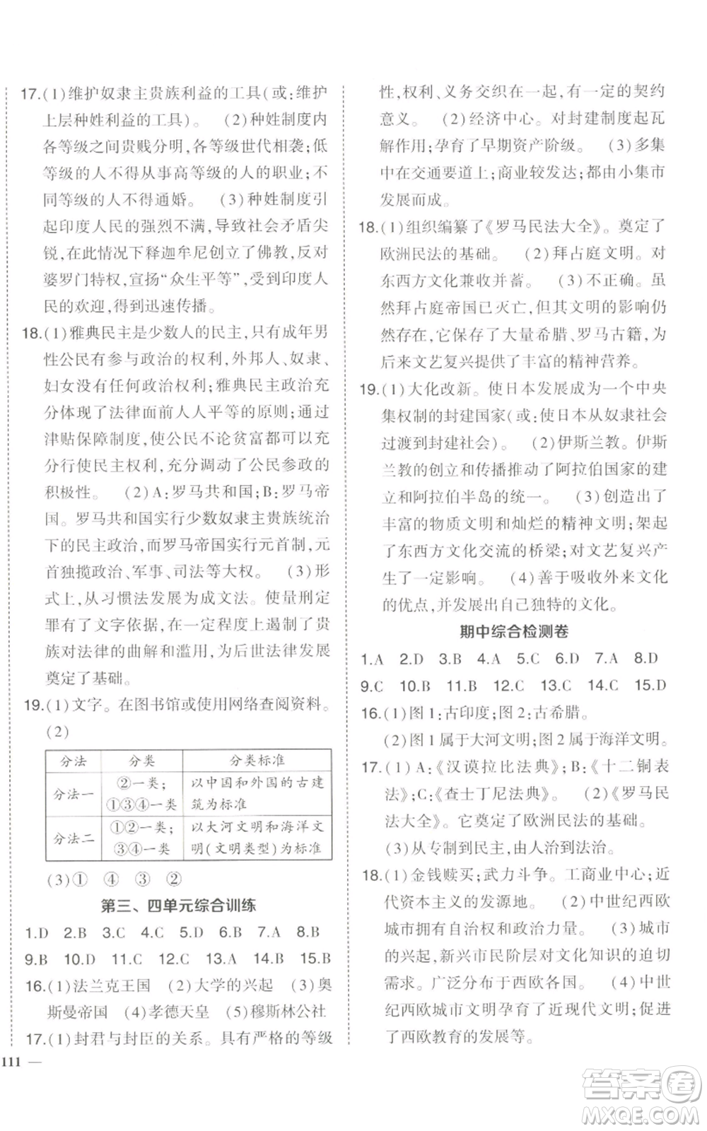 武漢出版社2022秋季狀元成才路創(chuàng)優(yōu)作業(yè)九年級上冊歷史人教版參考答案