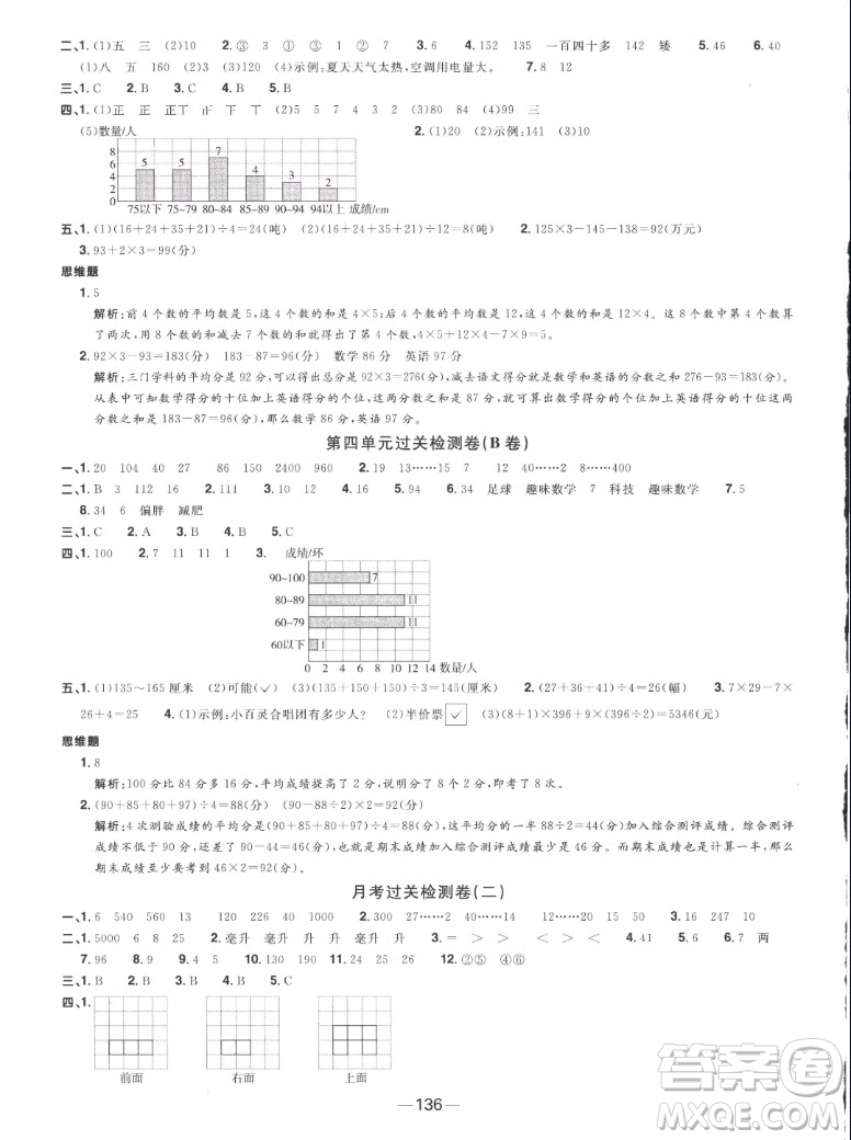 江西教育出版社2022陽光同學一線名師全優(yōu)好卷數(shù)學四年級上冊蘇教版答案