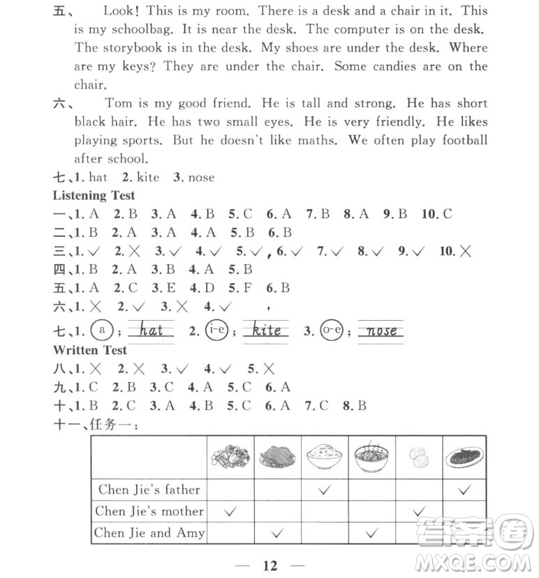 江西教育出版社2022陽光同學(xué)一線名師全優(yōu)好卷英語四年級(jí)上冊(cè)人教版答案