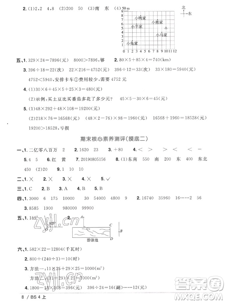 江西教育出版社2022陽光同學(xué)一線名師全優(yōu)好卷數(shù)學(xué)四年級上冊北師版答案