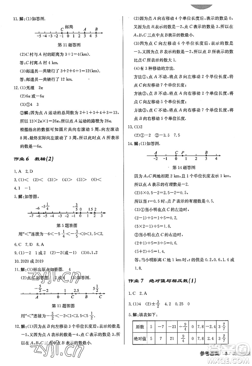 龍門書局2022啟東中學(xué)作業(yè)本七年級(jí)數(shù)學(xué)上冊(cè)JS江蘇版答案