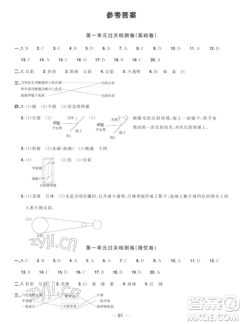 江西教育出版社2022陽(yáng)光同學(xué)一線名師全優(yōu)好卷科學(xué)五年級(jí)上冊(cè)教科版答案