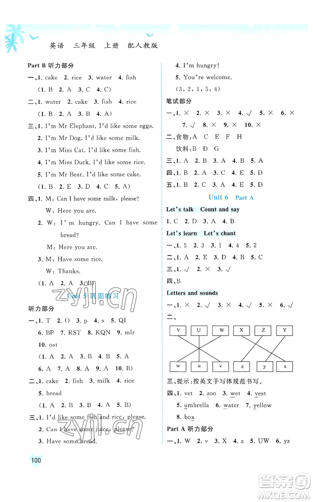 廣西教育出版社2022秋季新課程學(xué)習(xí)與測評同步學(xué)習(xí)三年級上冊英語人教版參考答案