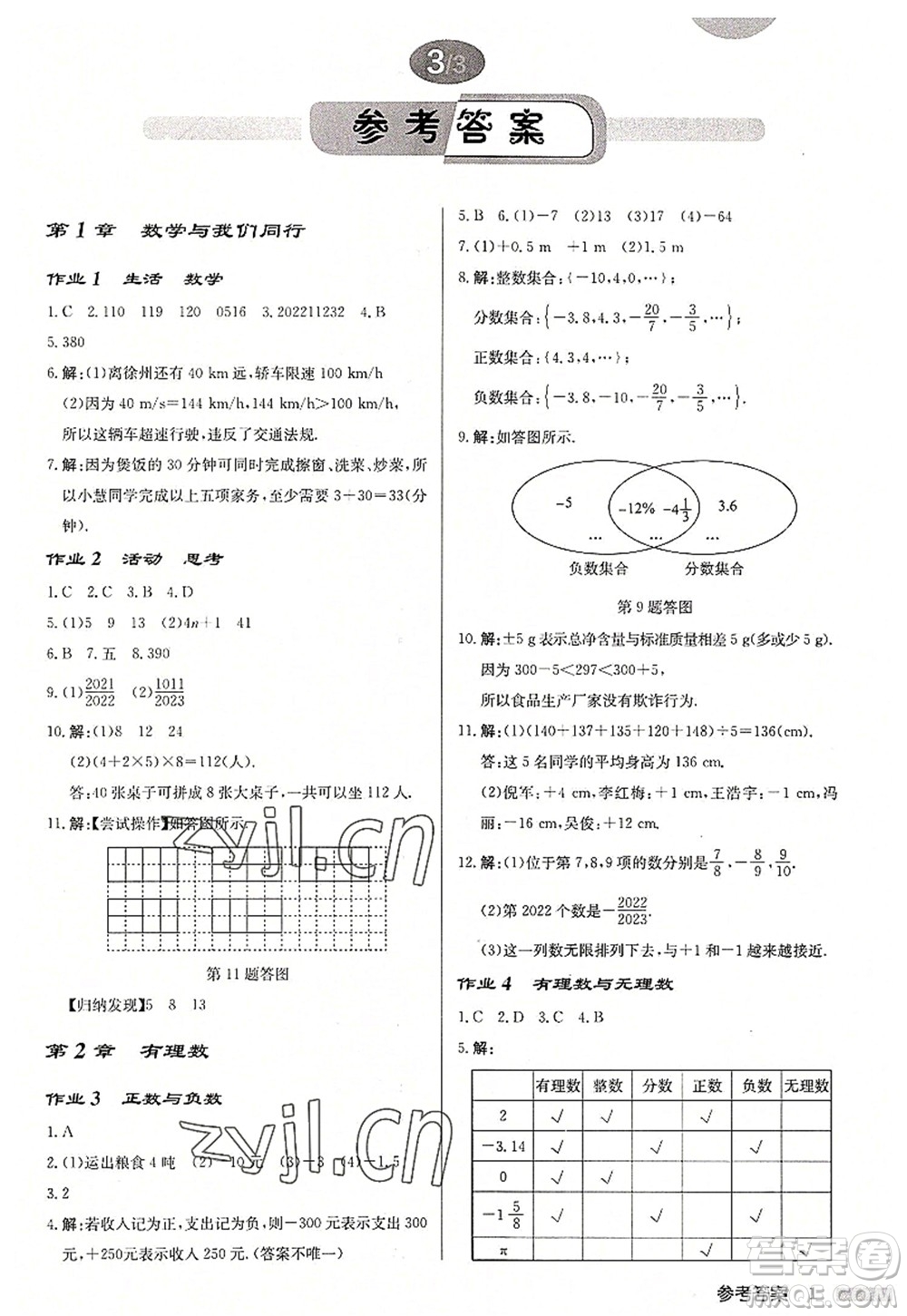 龍門書(shū)局2022啟東中學(xué)作業(yè)本七年級(jí)數(shù)學(xué)上冊(cè)JS江蘇版徐州專版答案