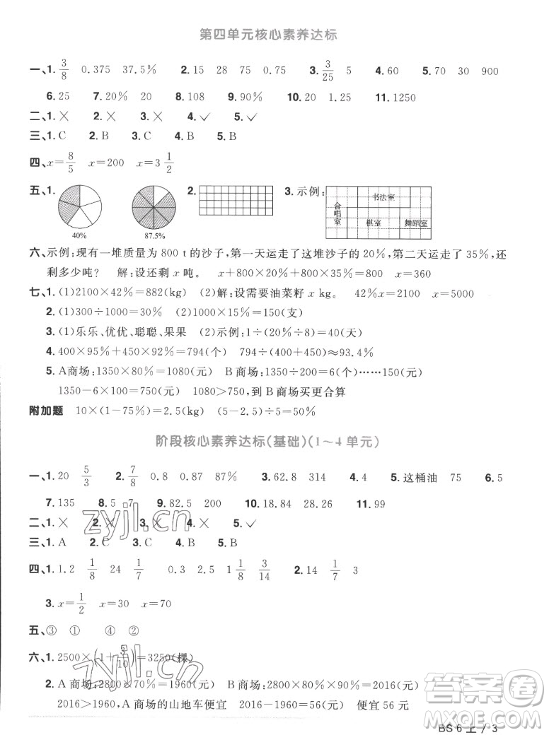 江西教育出版社2022陽(yáng)光同學(xué)一線名師全優(yōu)好卷數(shù)學(xué)六年級(jí)上冊(cè)北師版答案