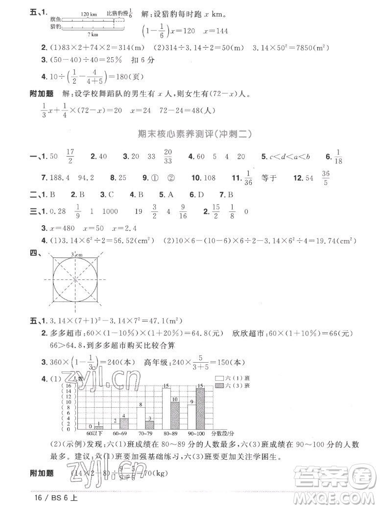 江西教育出版社2022陽(yáng)光同學(xué)一線名師全優(yōu)好卷數(shù)學(xué)六年級(jí)上冊(cè)北師版答案