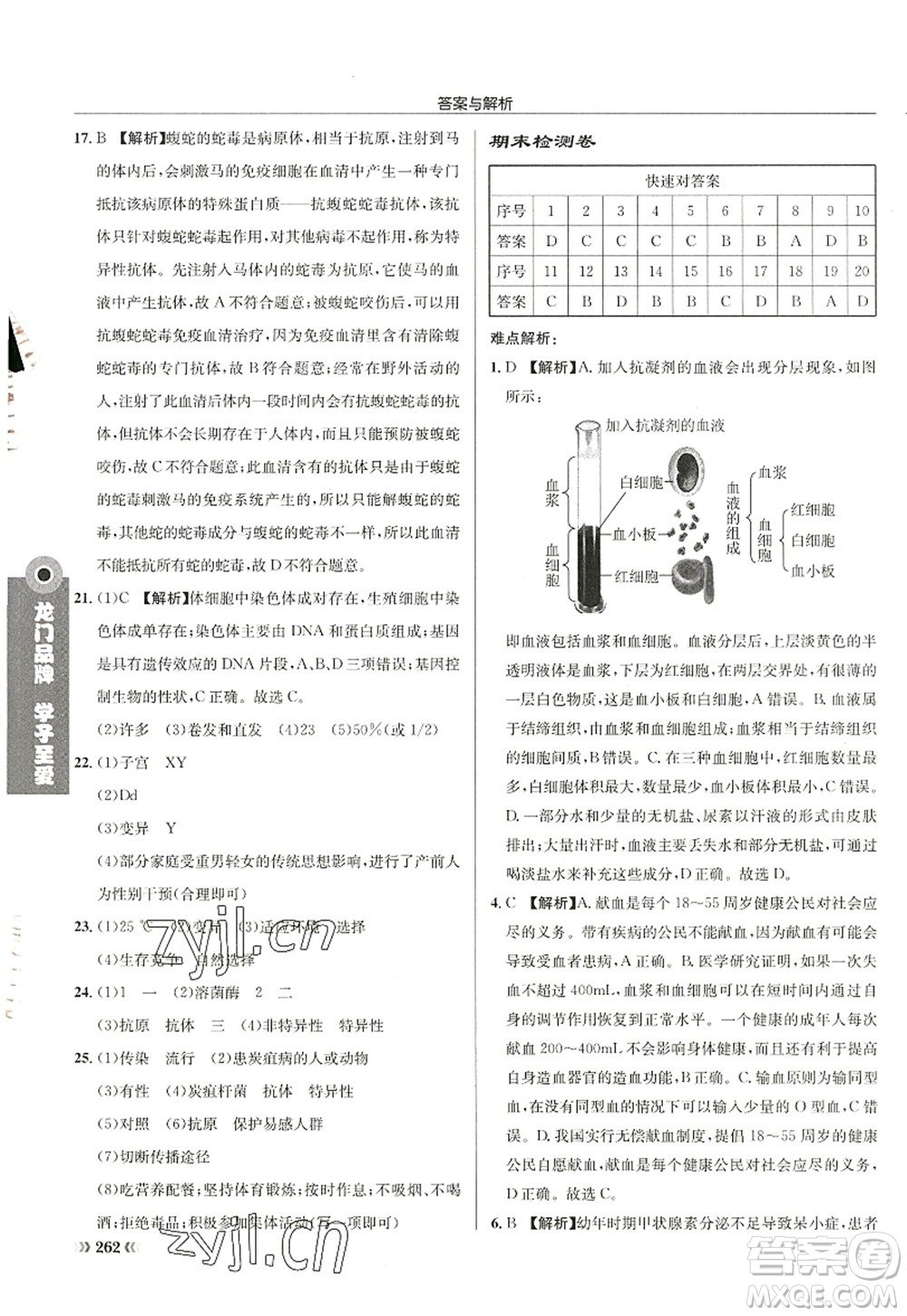 龍門書局2022啟東中學(xué)作業(yè)本八年級(jí)生物全一冊(cè)SK蘇科版答案