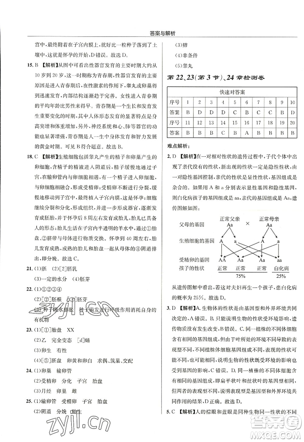 龍門書局2022啟東中學(xué)作業(yè)本八年級(jí)生物全一冊(cè)SK蘇科版答案