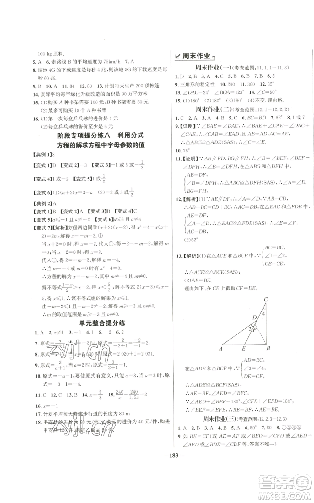 未來出版社2022秋季世紀金榜初中百練百勝八年級上冊數(shù)學人教版參考答案