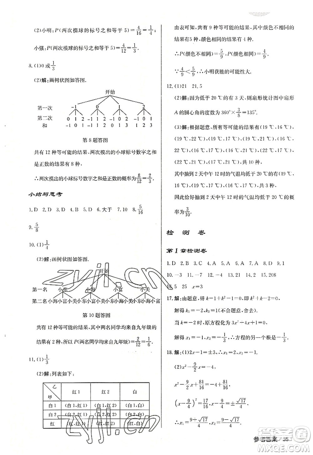 龍門書局2022啟東中學(xué)作業(yè)本九年級數(shù)學(xué)上冊JS江蘇版連淮專版答案