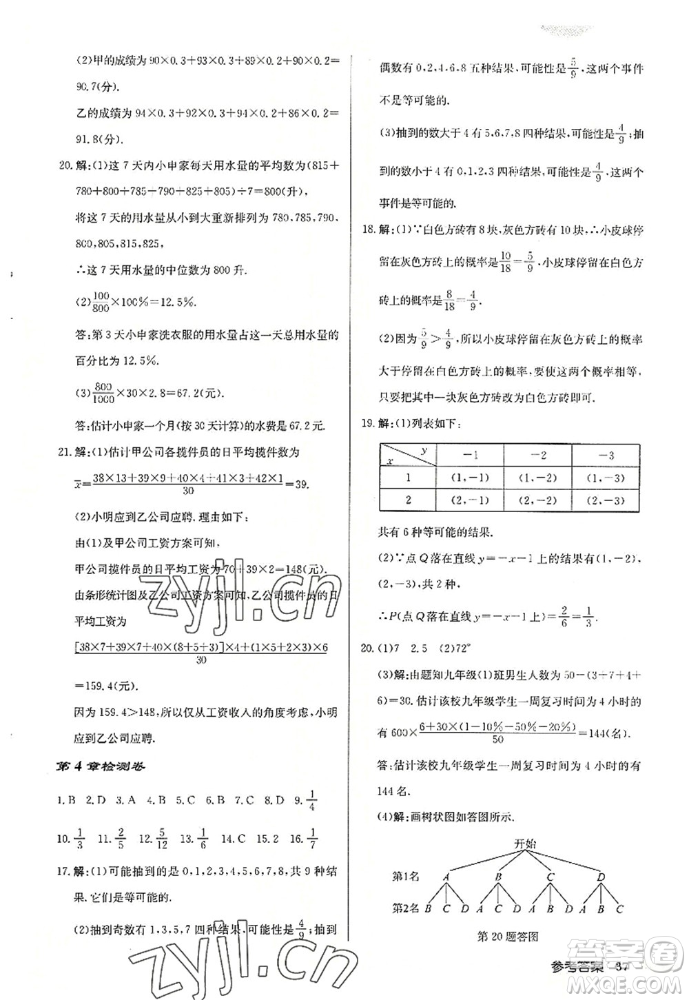 龍門書局2022啟東中學(xué)作業(yè)本九年級數(shù)學(xué)上冊JS江蘇版連淮專版答案