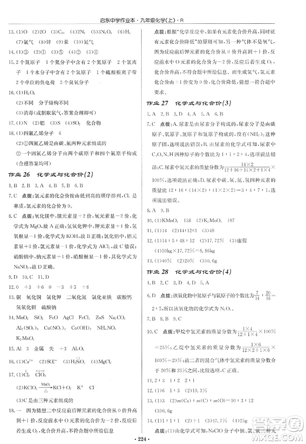 龍門書局2022啟東中學(xué)作業(yè)本九年級化學(xué)上冊R人教版答案