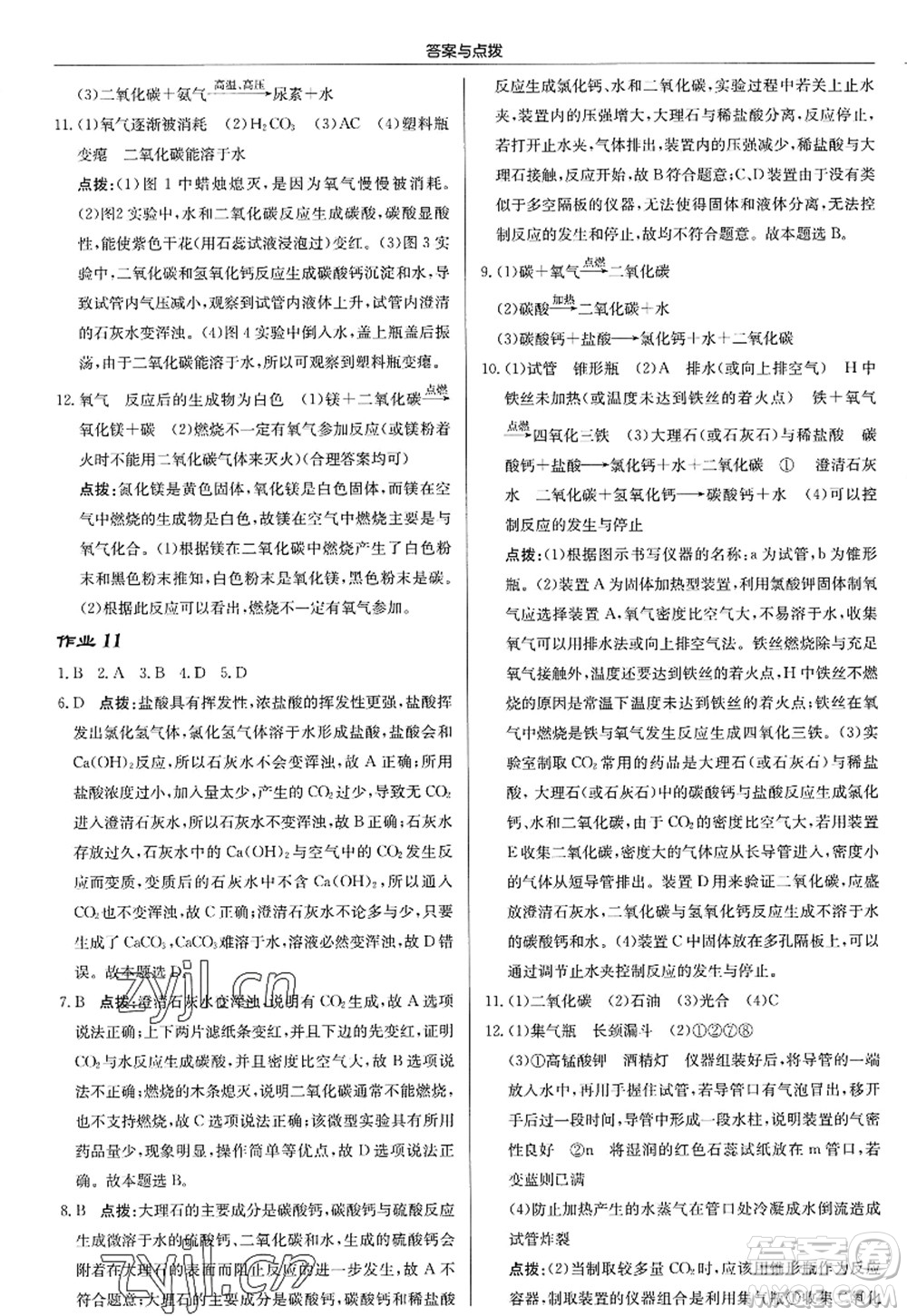 龍門書局2022啟東中學作業(yè)本九年級化學上冊HJ滬教版答案