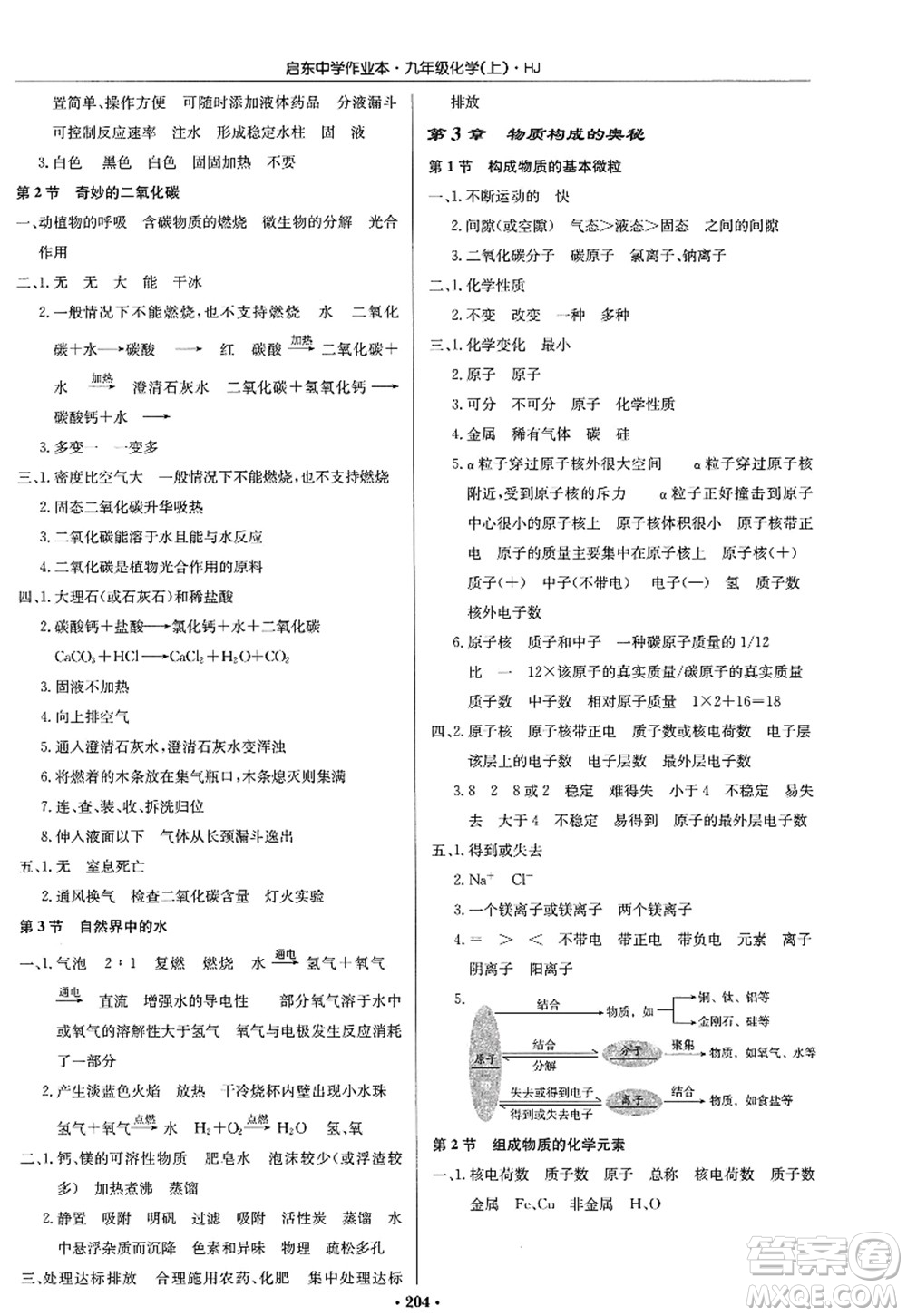 龍門書局2022啟東中學作業(yè)本九年級化學上冊HJ滬教版答案