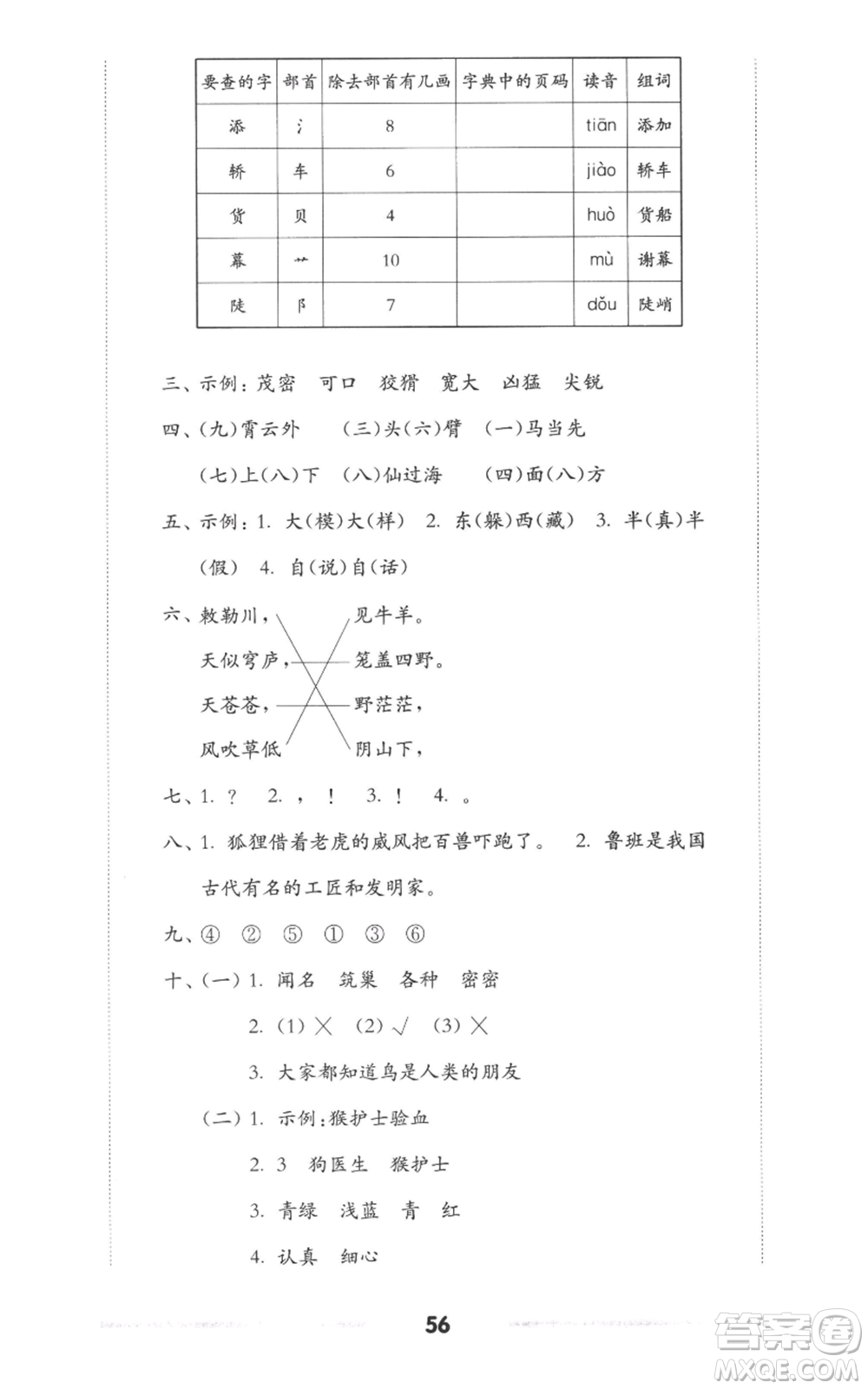 華東師范大學(xué)出版社2022上海名校名卷二年級(jí)上冊(cè)語(yǔ)文人教版參考答案