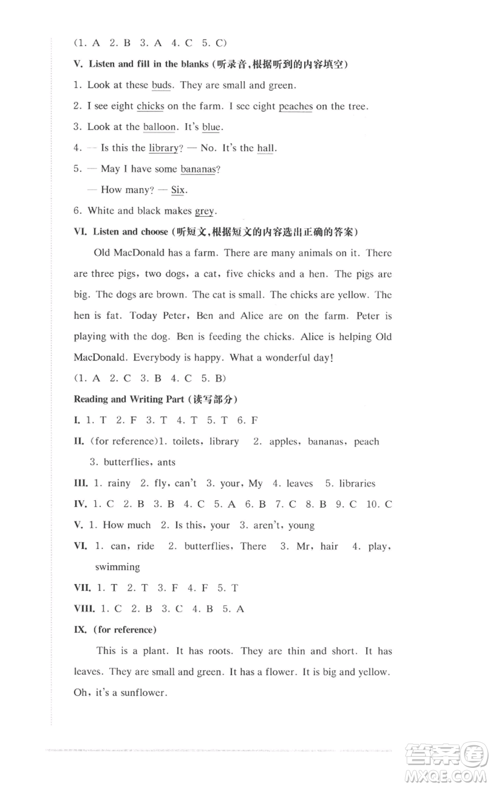 華東師范大學(xué)出版社2022上海名校名卷三年級(jí)上冊(cè)英語(yǔ)牛津版參考答案