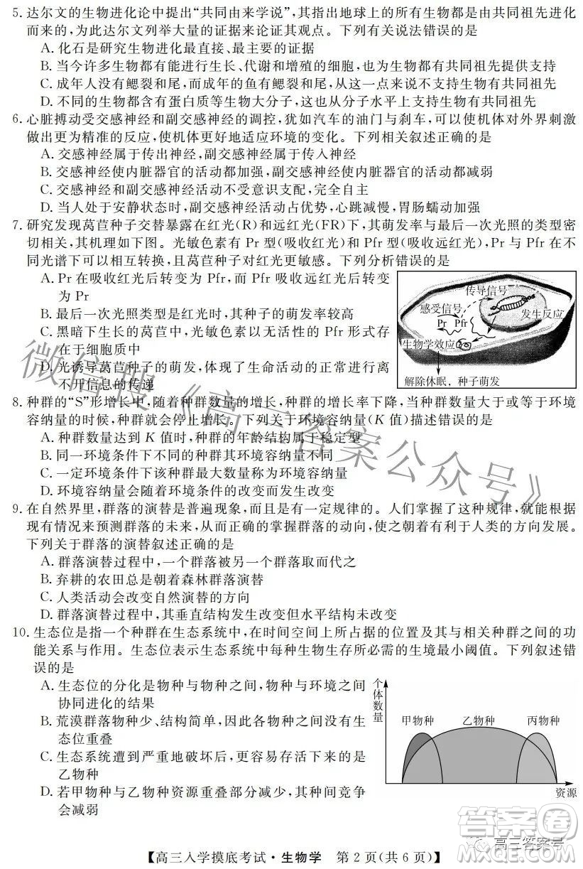 湘潭市2023屆高三入學(xué)摸底考試生物學(xué)試題及答案