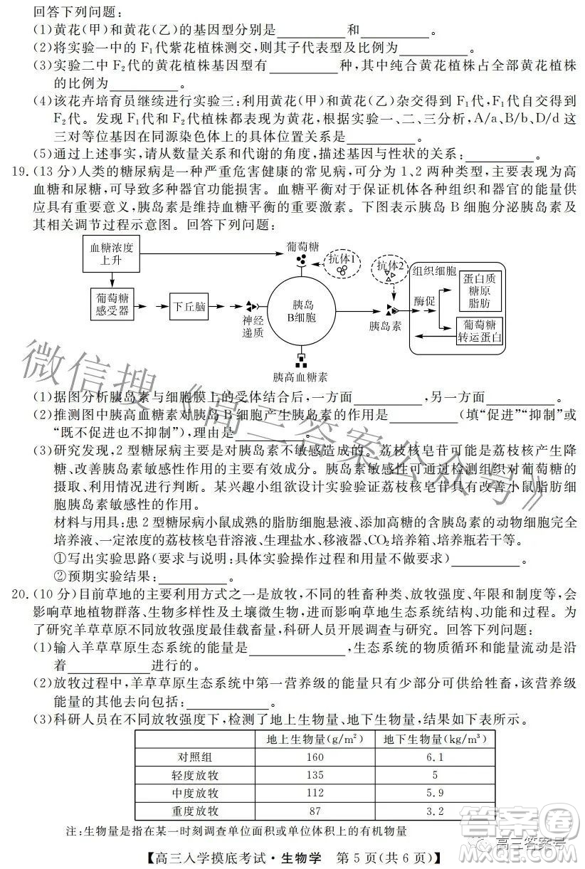 湘潭市2023屆高三入學(xué)摸底考試生物學(xué)試題及答案