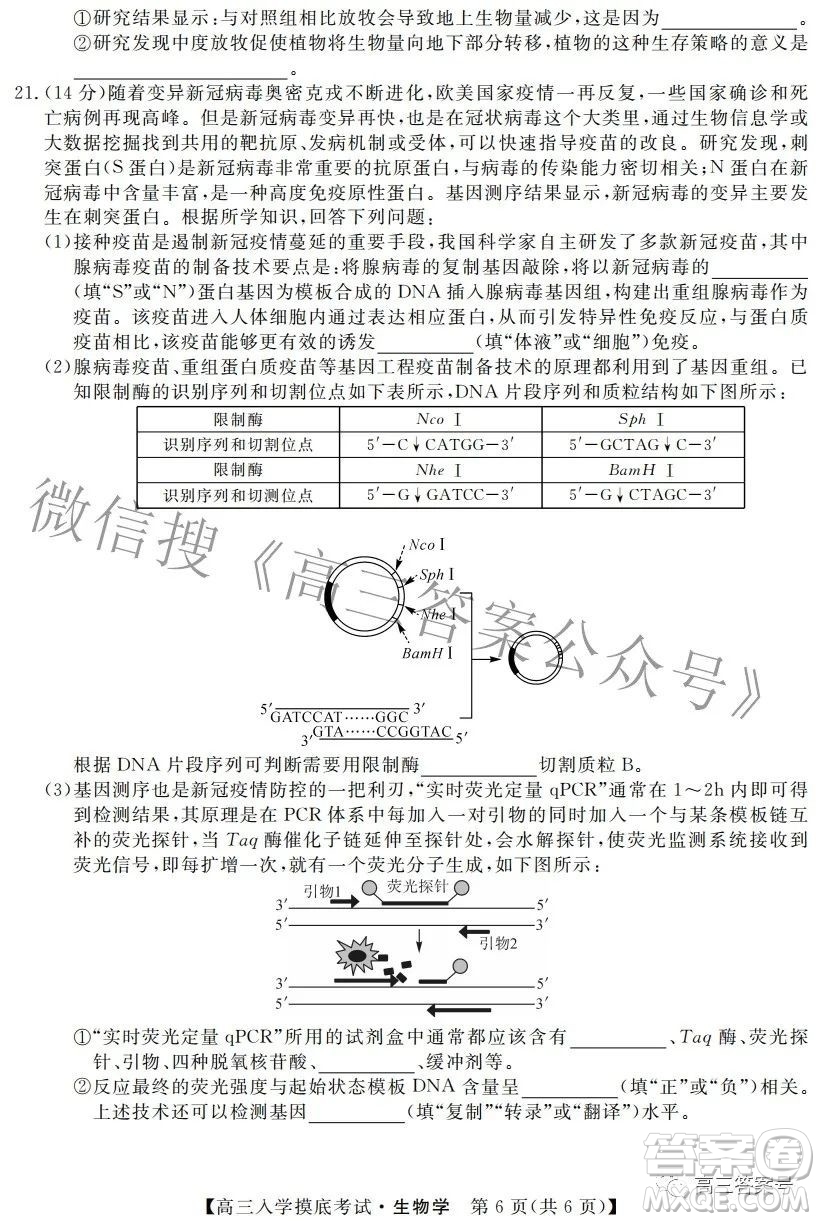 湘潭市2023屆高三入學(xué)摸底考試生物學(xué)試題及答案