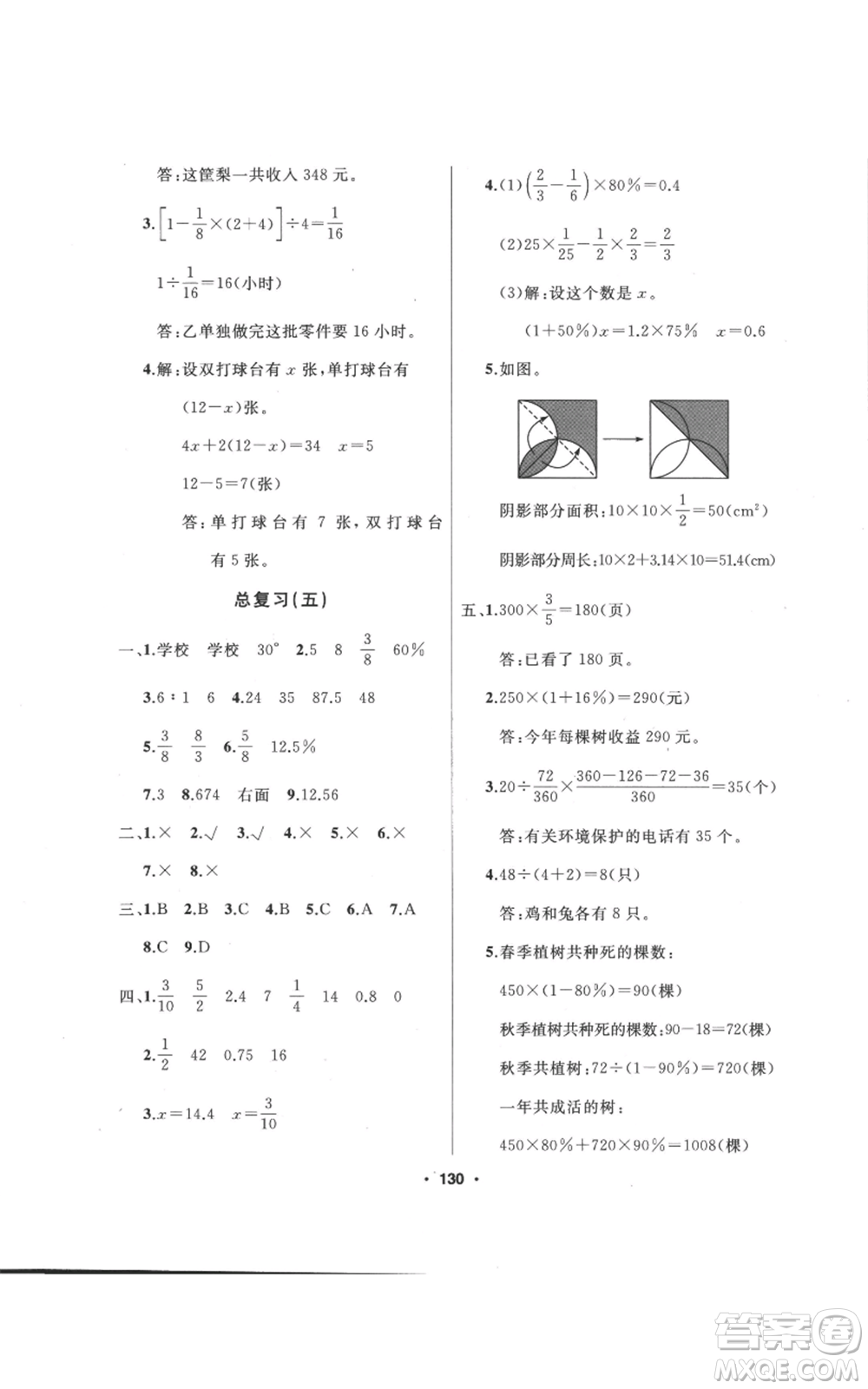 延邊人民出版社2022秋季試題優(yōu)化課堂同步六年級上冊數(shù)學(xué)人教版參考答案