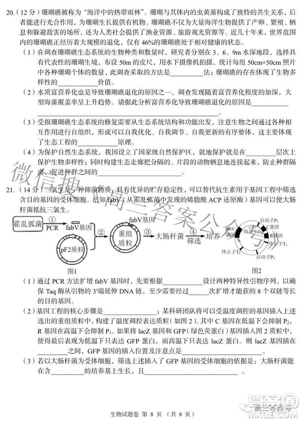 A佳教育2022年8月高三入學(xué)摸底測試生物試題及答案