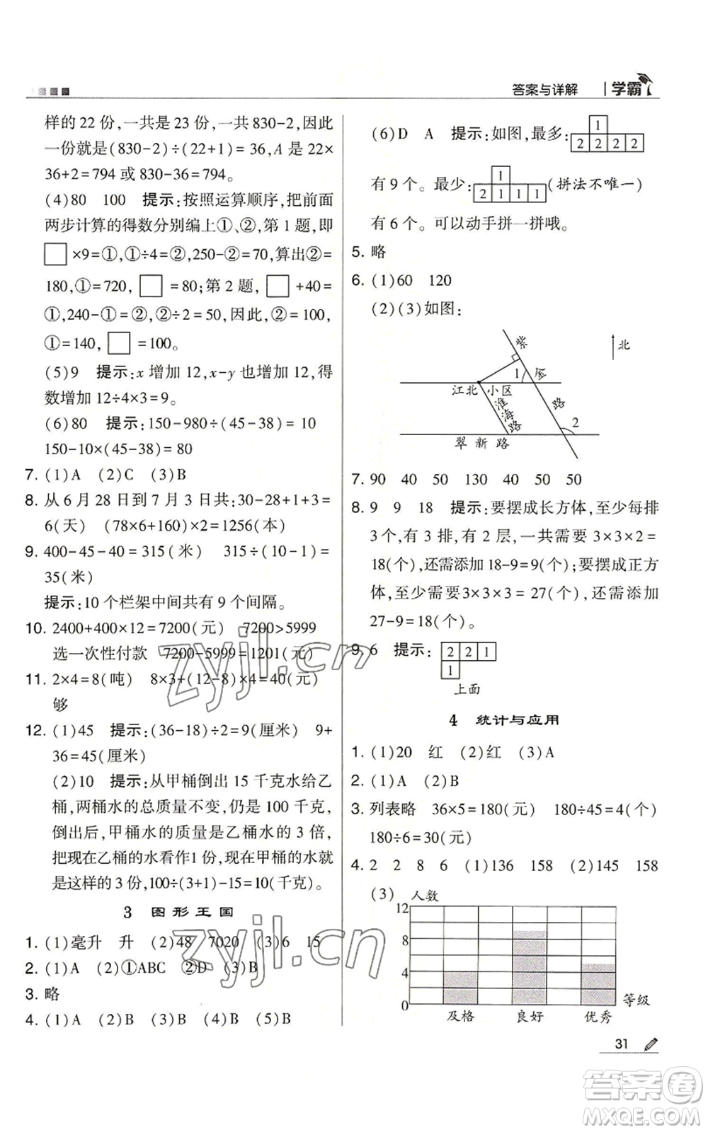 甘肅少年兒童出版社2022經(jīng)綸學(xué)典學(xué)霸四年級上冊數(shù)學(xué)蘇教版參考答案