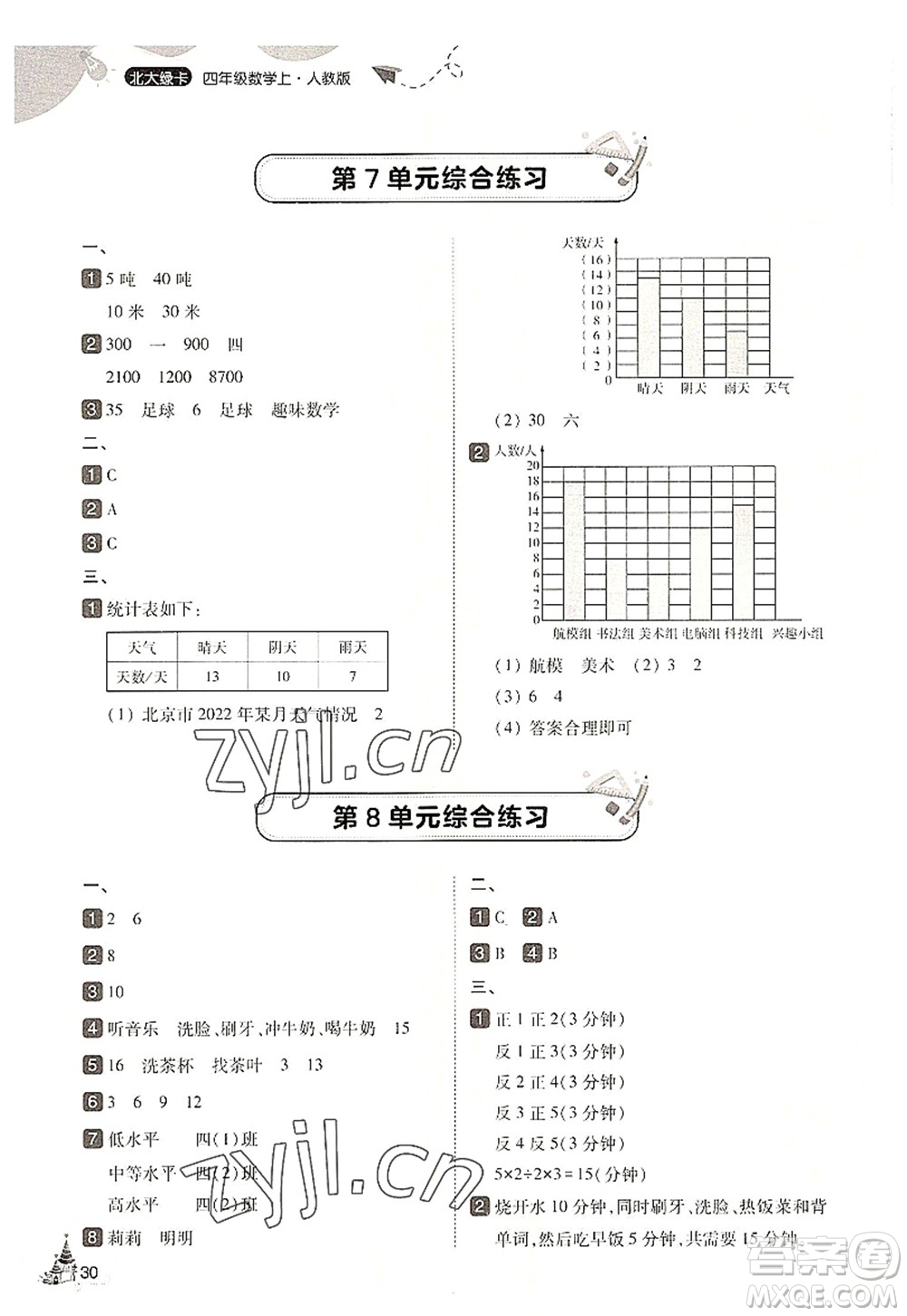 東北師范大學(xué)出版社2022北大綠卡四年級(jí)數(shù)學(xué)上冊(cè)人教版答案