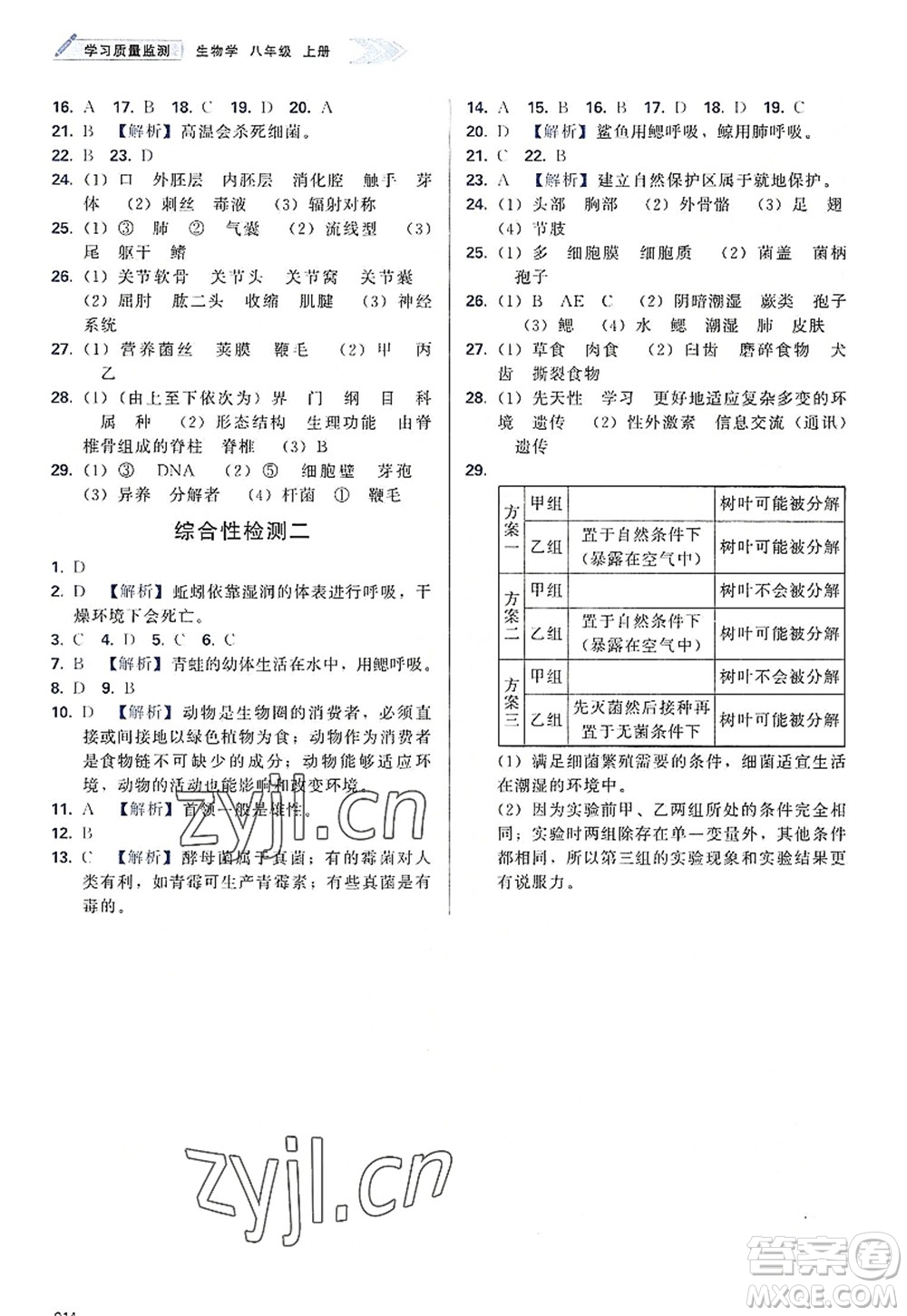 天津教育出版社2022學(xué)習(xí)質(zhì)量監(jiān)測(cè)八年級(jí)生物上冊(cè)人教版答案