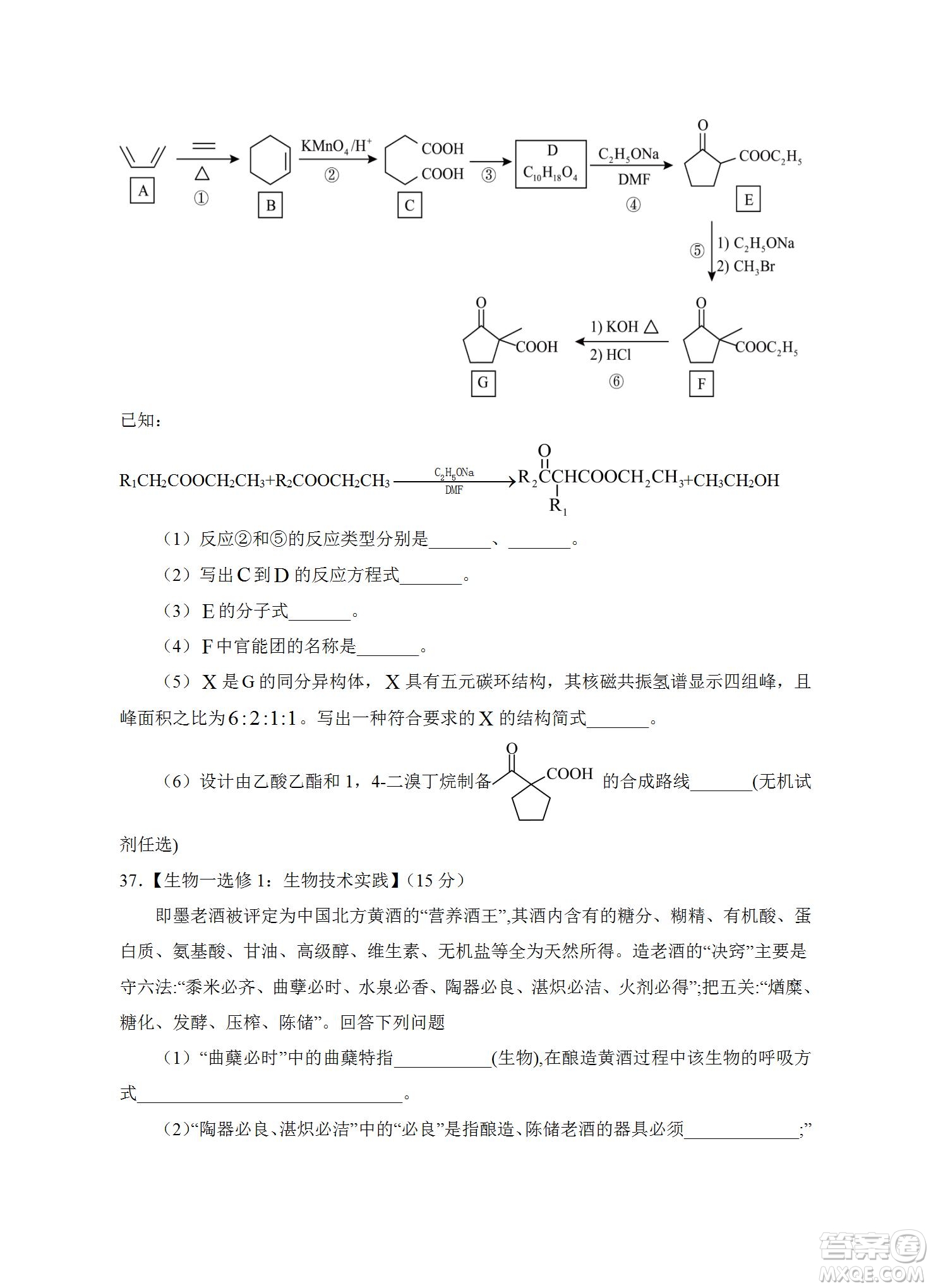 銀川一中2023屆高三年級第一次月考理科綜合試題及答案