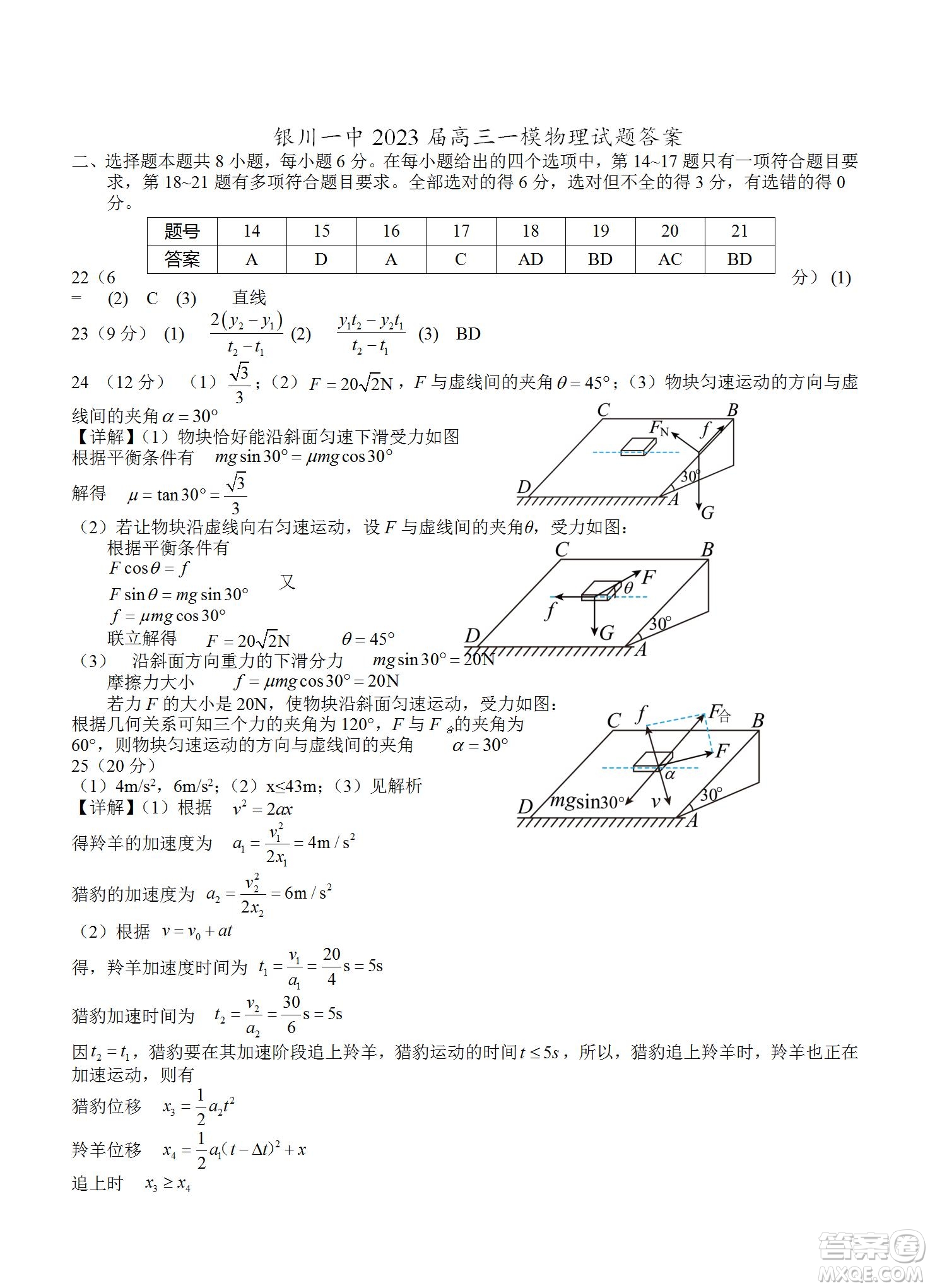 銀川一中2023屆高三年級第一次月考理科綜合試題及答案