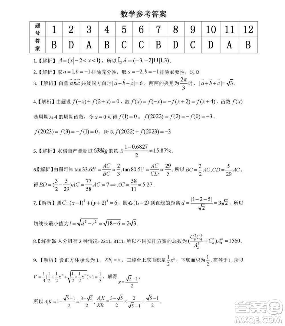 2023屆蚌埠市高三8月質(zhì)檢數(shù)學(xué)試題及答案