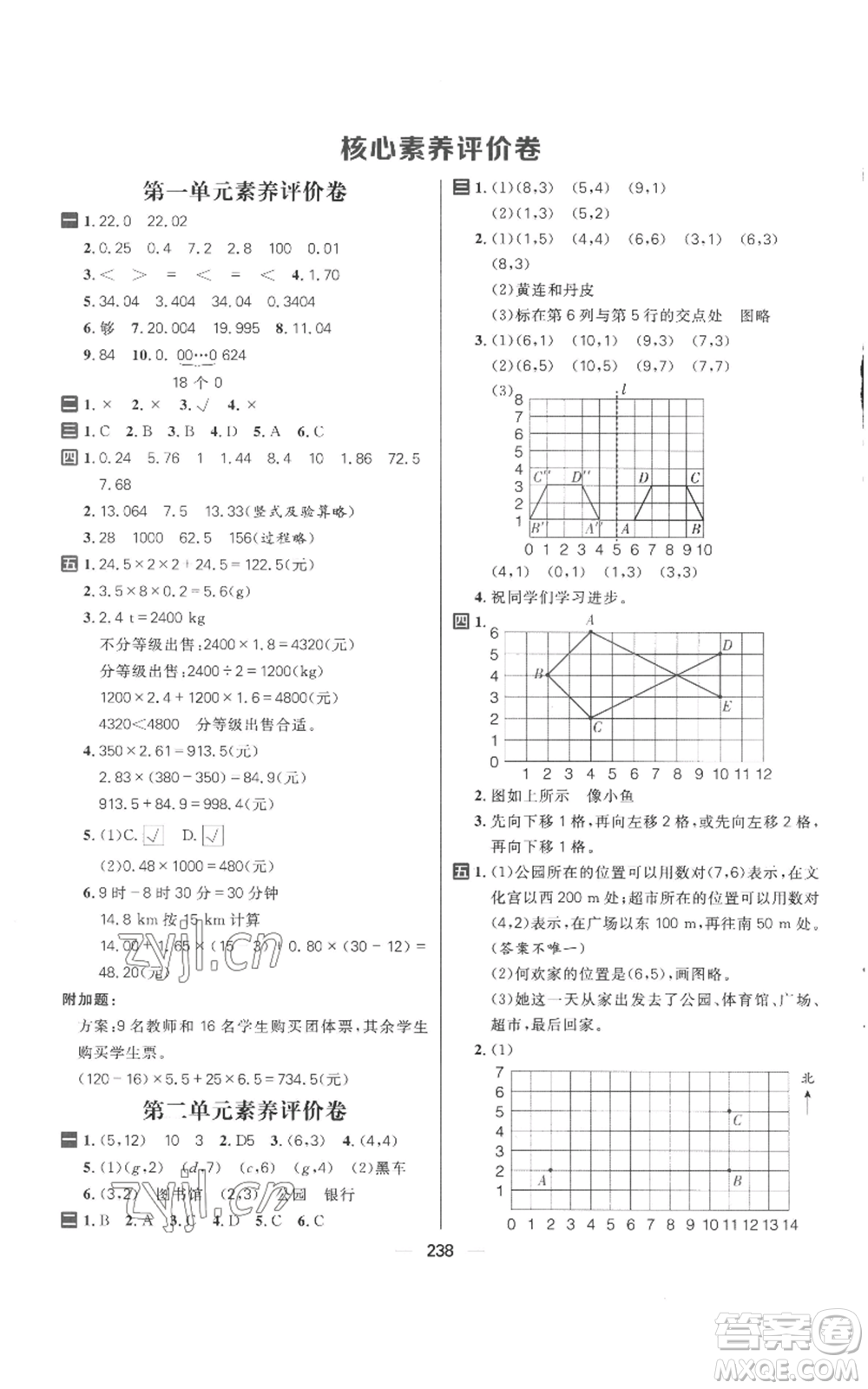 南方出版社2022秋季核心素養(yǎng)天天練五年級(jí)上冊(cè)數(shù)學(xué)人教版參考答案