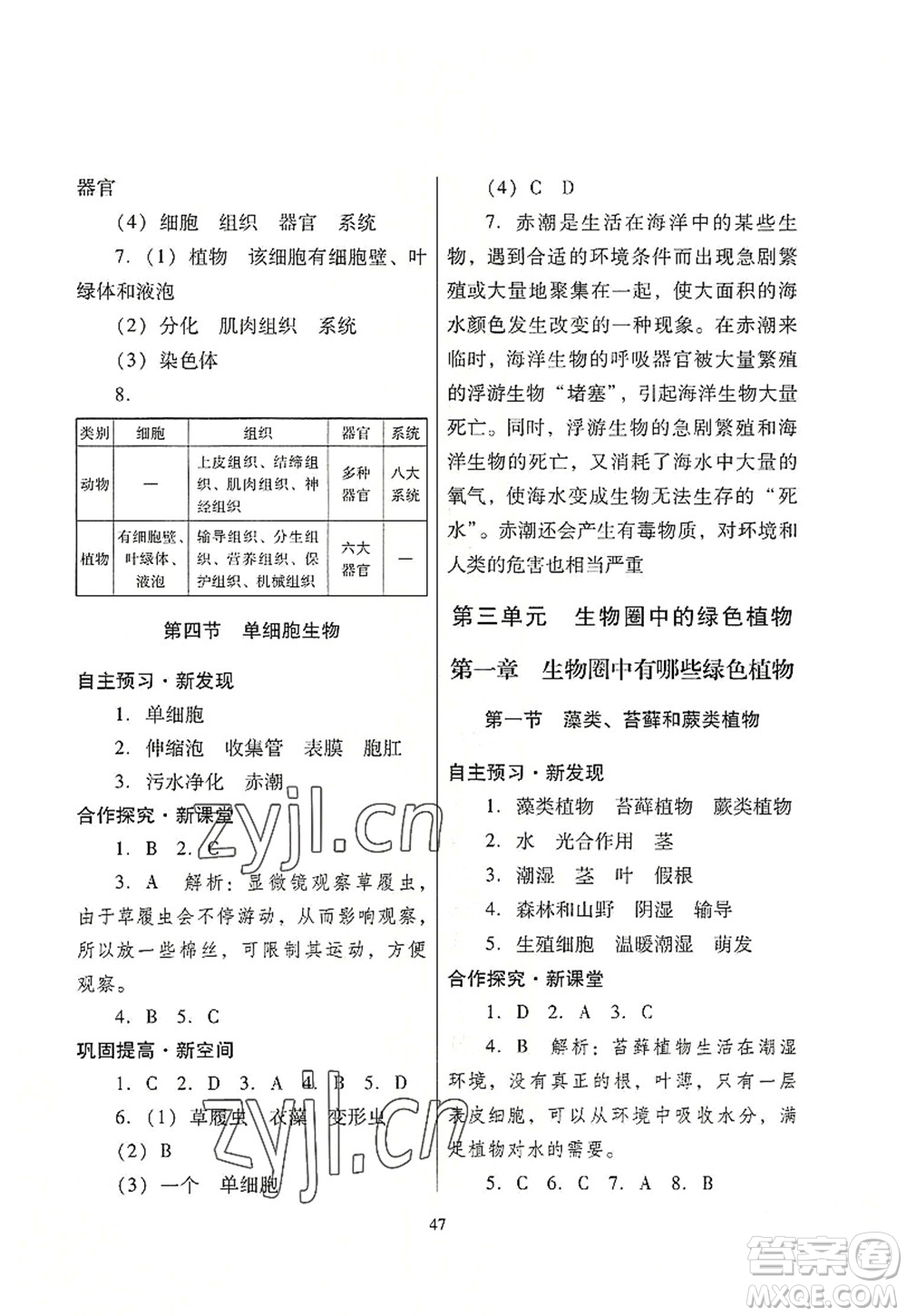 廣東教育出版社2022南方新課堂金牌學案七年級生物上冊人教版答案