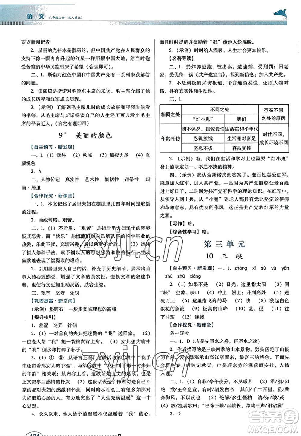 廣東教育出版社2022南方新課堂金牌學案八年級語文上冊人教版答案