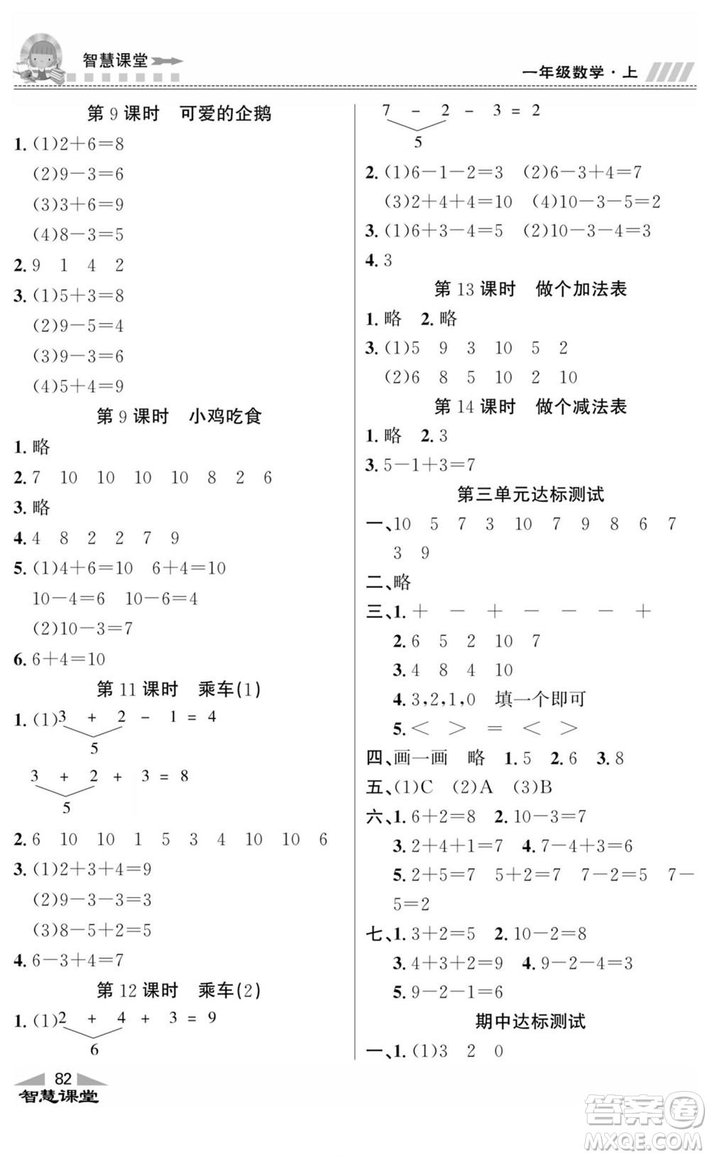 云南科技出版社2022秋智慧課堂同步講練測數(shù)學(xué)一年級上冊BS北師版答案