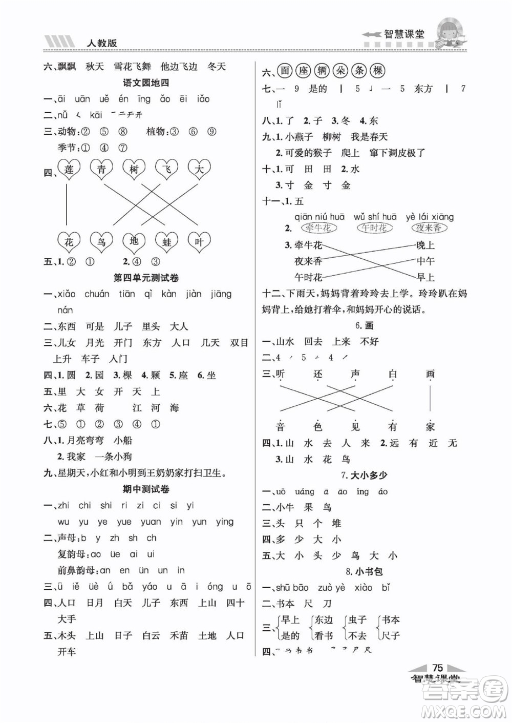 云南科技出版社2022秋智慧課堂同步講練測語文一年級上冊RJ人教版答案