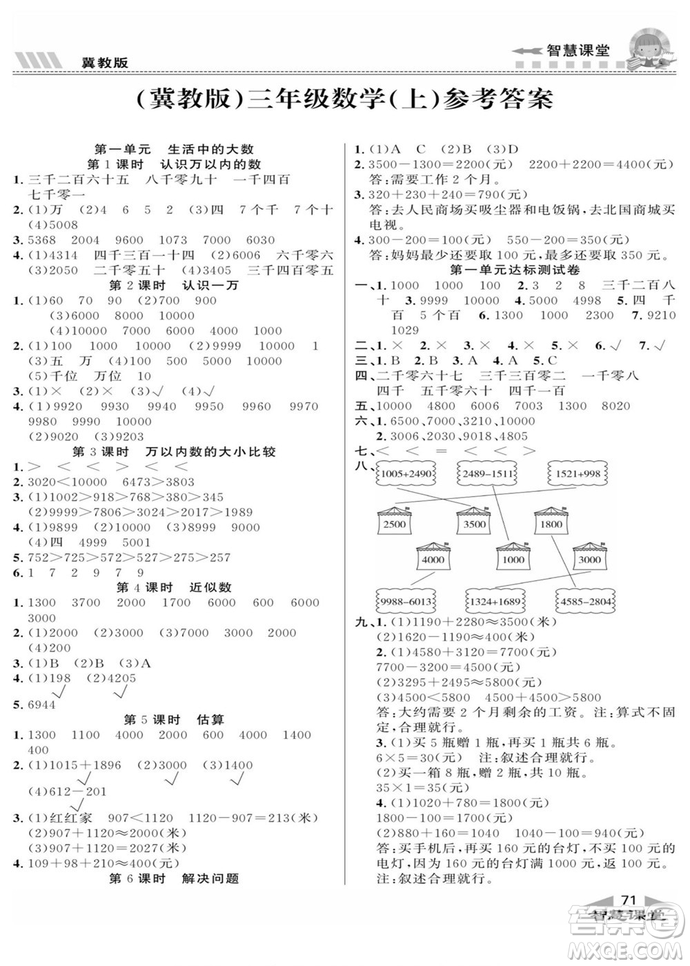 云南科技出版社2022秋智慧課堂同步講練測(cè)數(shù)學(xué)三年級(jí)上冊(cè)JJ冀教版答案