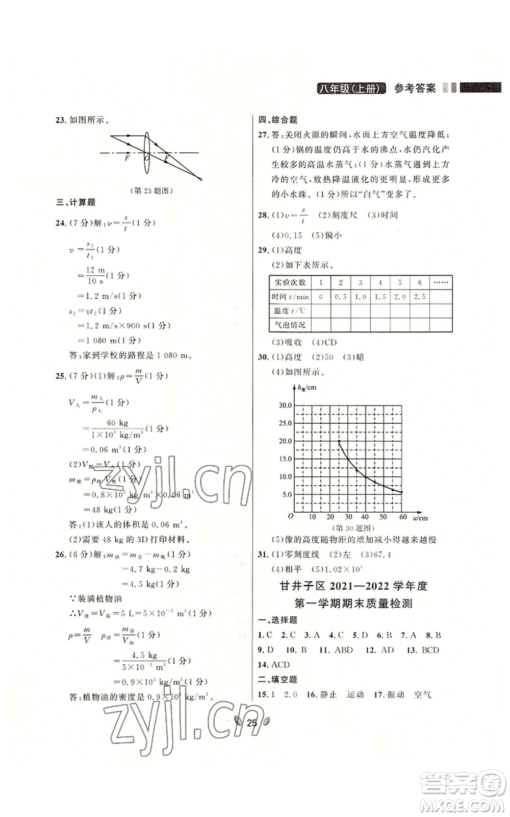 延邊大學(xué)出版社2022點石成金金牌奪冠八年級上冊物理人教版參考答案