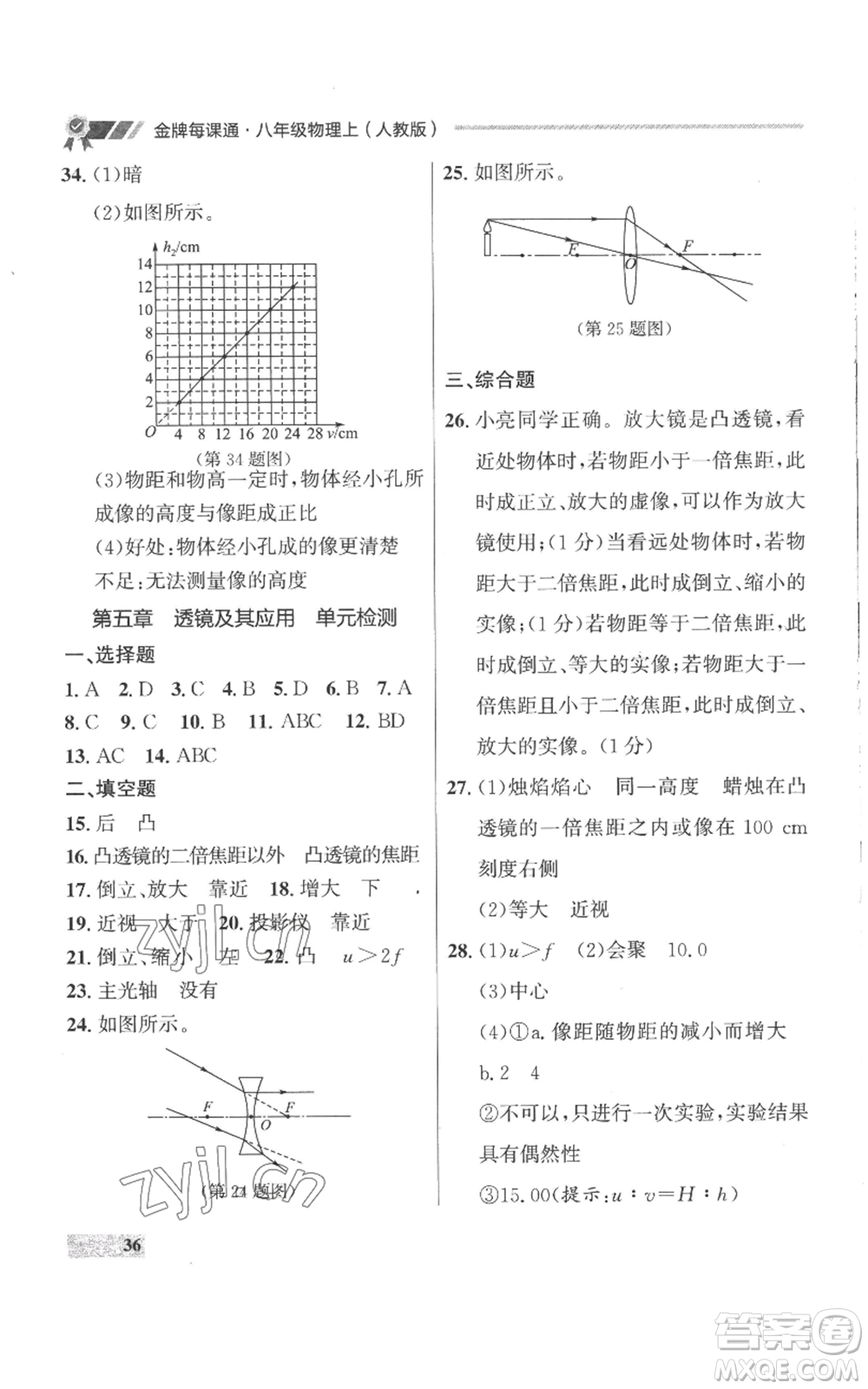 延邊大學(xué)出版社2022秋季點(diǎn)石成金金牌每課通八年級(jí)上冊(cè)物理人教版參考答案