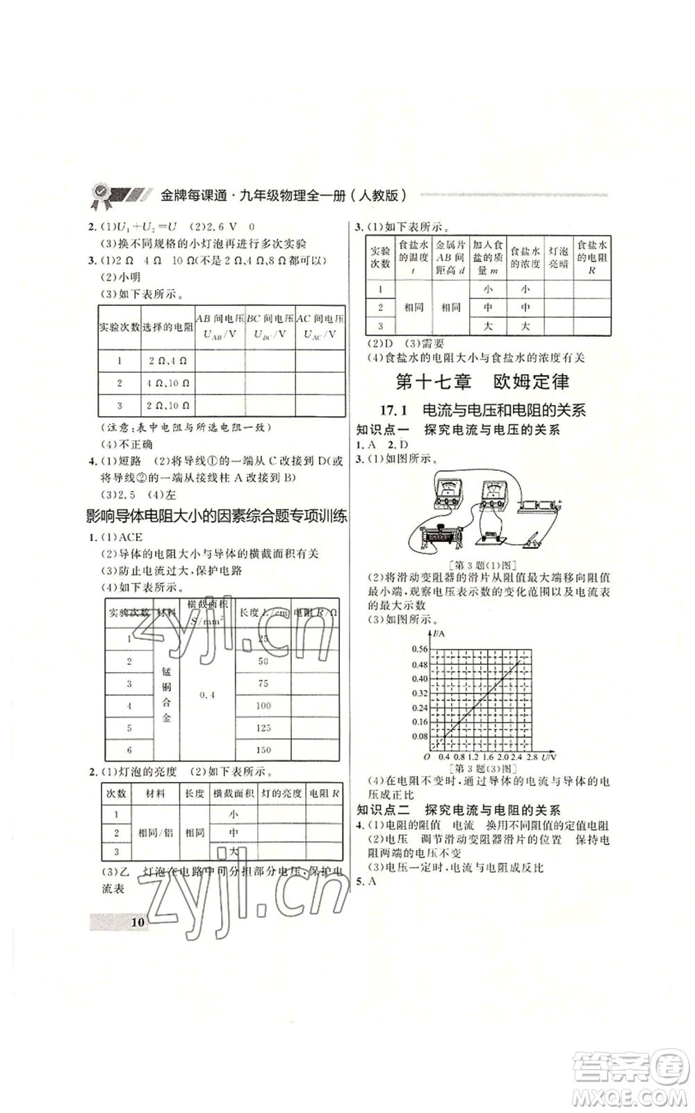 延邊大學(xué)出版社2022秋季點石成金金牌每課通九年級物理人教版大連專版參考答案