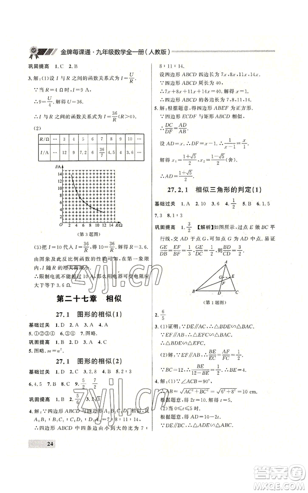 延邊大學(xué)出版社2022秋季點(diǎn)石成金金牌每課通九年級(jí)數(shù)學(xué)人教版大連專版參考答案