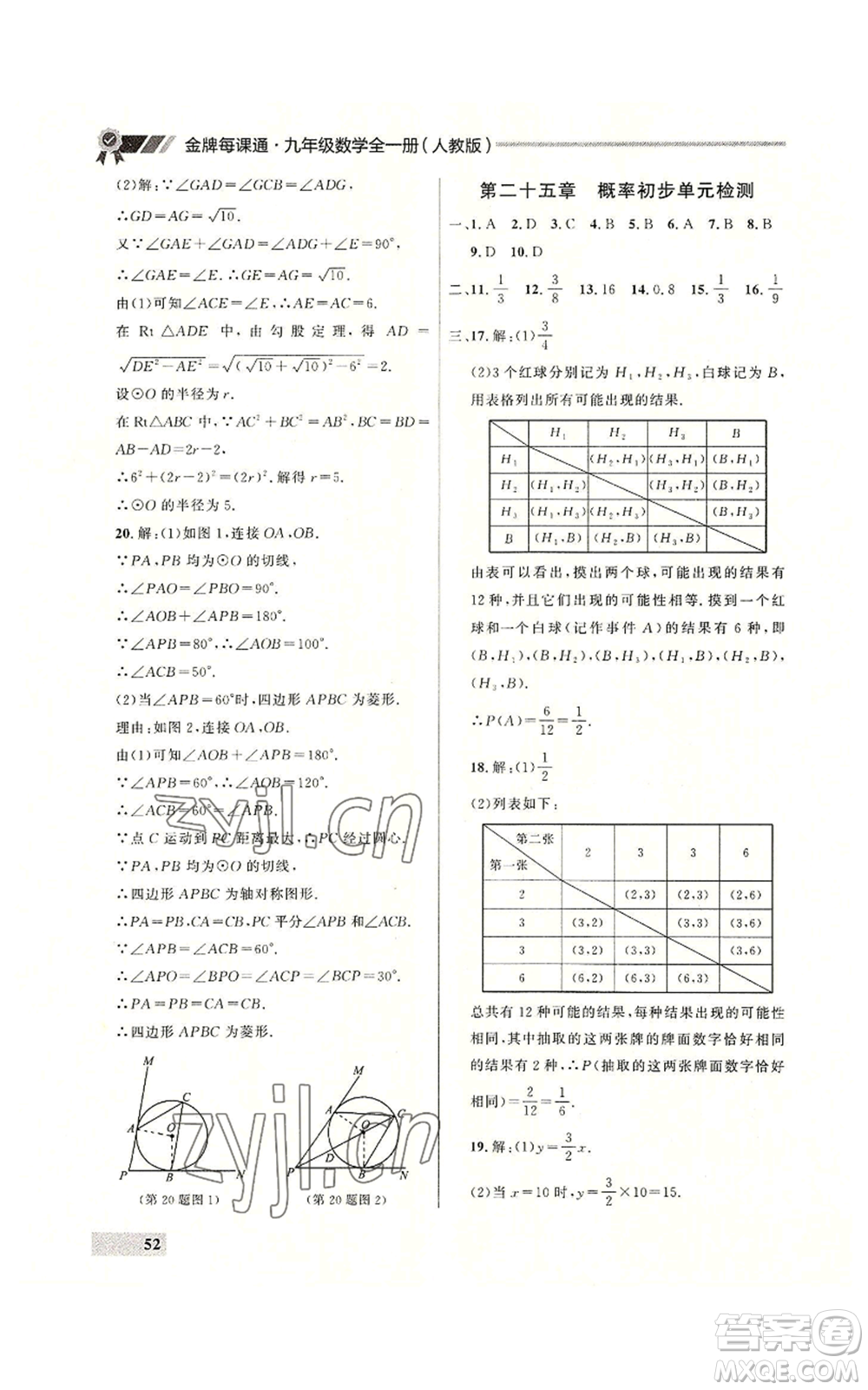 延邊大學(xué)出版社2022秋季點(diǎn)石成金金牌每課通九年級(jí)數(shù)學(xué)人教版大連專版參考答案