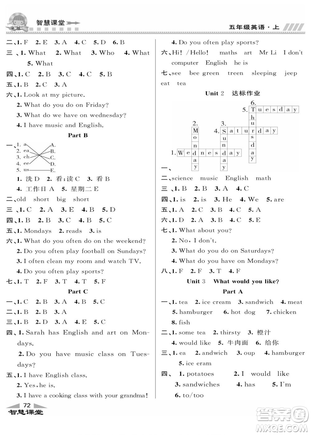 云南科技出版社2022秋智慧課堂同步講練測英語五年級上冊RJ人教版答案