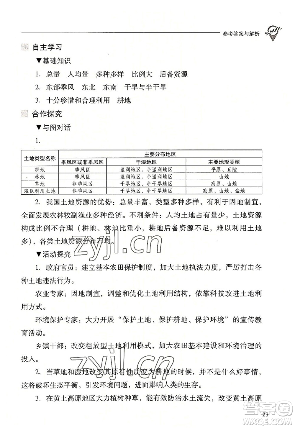 山西教育出版社2022新課程問題解決導(dǎo)學(xué)方案八年級(jí)地理上冊(cè)晉教版答案