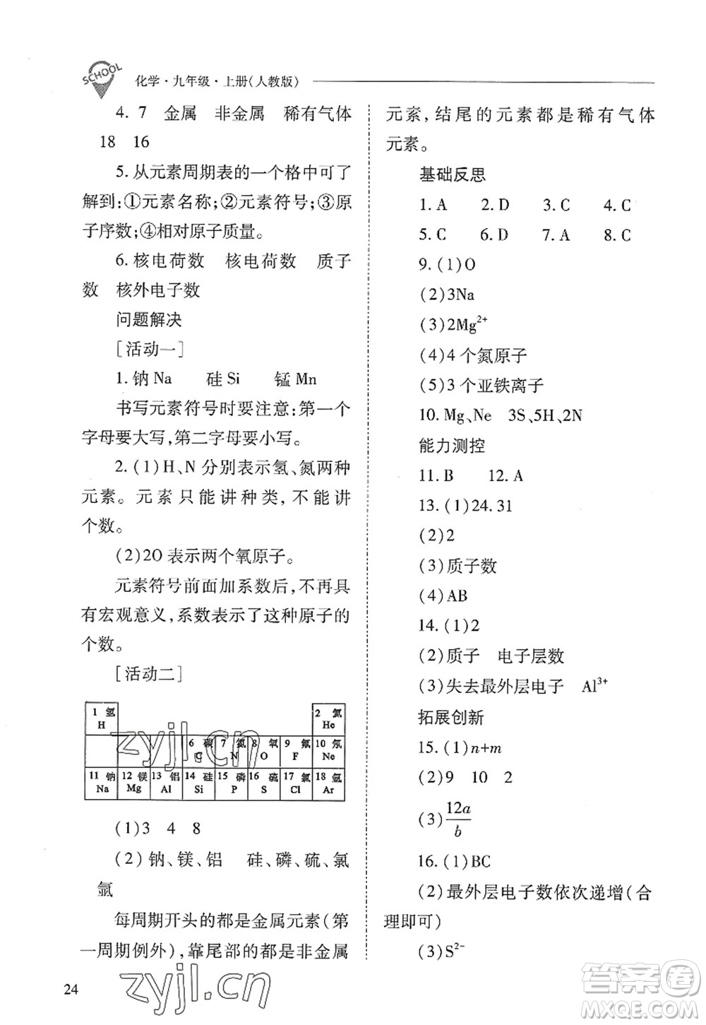 山西教育出版社2022新課程問題解決導(dǎo)學(xué)方案九年級化學(xué)上冊人教版答案