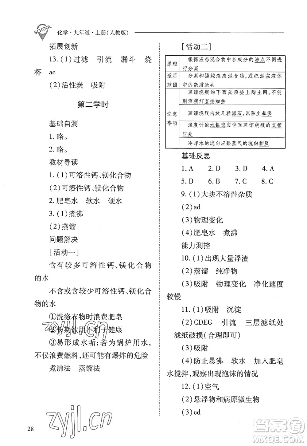 山西教育出版社2022新課程問題解決導(dǎo)學(xué)方案九年級化學(xué)上冊人教版答案