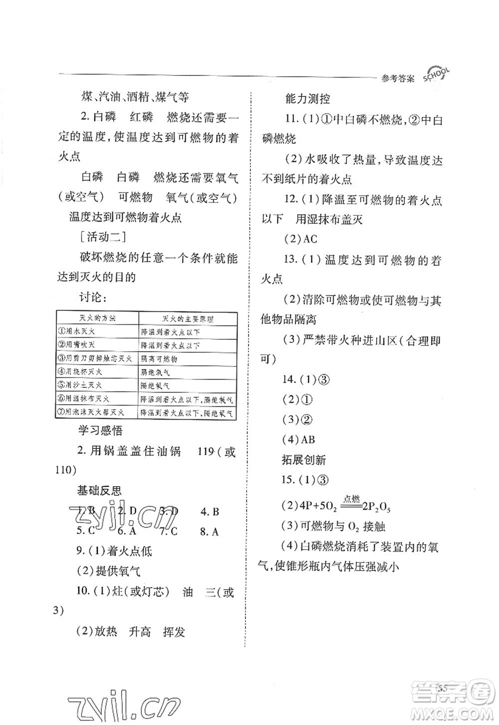 山西教育出版社2022新課程問題解決導(dǎo)學(xué)方案九年級化學(xué)上冊人教版答案