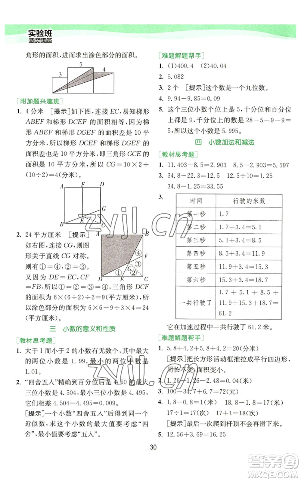 江蘇人民出版社2022秋季實(shí)驗(yàn)班提優(yōu)訓(xùn)練五年級(jí)上冊(cè)數(shù)學(xué)蘇教版參考答案