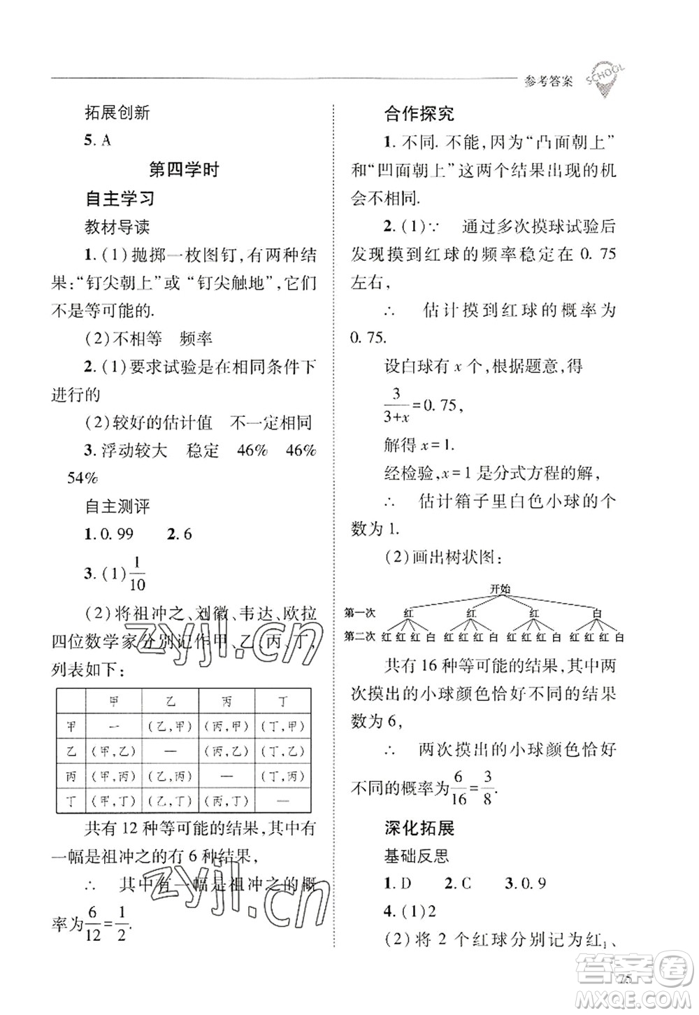 山西教育出版社2022新課程問題解決導(dǎo)學(xué)方案九年級(jí)數(shù)學(xué)上冊(cè)華東師大版答案