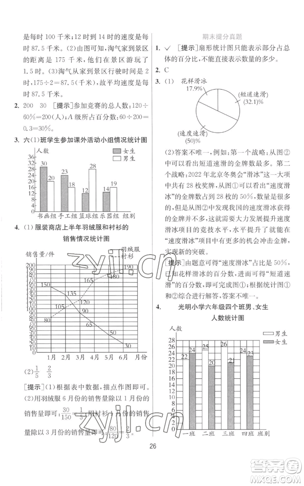 江蘇人民出版社2022秋季實驗班提優(yōu)訓(xùn)練六年級上冊數(shù)學(xué)北師大版參考答案